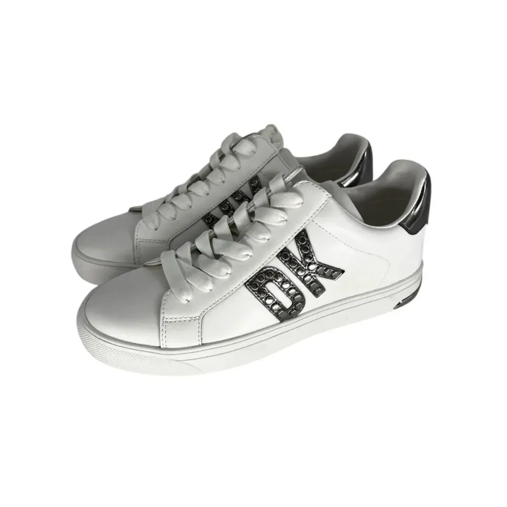 DKNY Abeni Sneakers Logo Detail Lace Up White Silver - Size 8.5M